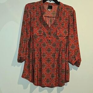 JTB red white yellow orange top. Size 1X.